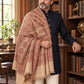 Weavers Villa MS-502-BEIGE men's shawl styled on a premium model in a royal setting, view 2.
