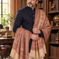 Weavers Villa MS-502-BEIGE men's shawl styled on a premium model in a royal setting, view 5.