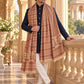 Weavers Villa MS-512-BEIGE men's shawl styled on a premium model in a royal setting, view 2.