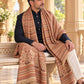 Weavers Villa MS-512-BEIGE men's shawl styled on a premium model in a royal setting, view 3.