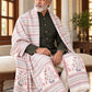 Weavers Villa MS-512-WHITE men's shawl styled on a premium model in a royal setting, view 2.