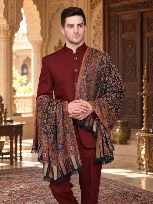 Men's Kalamkari Design Woven Acro Wool Blend Shawl