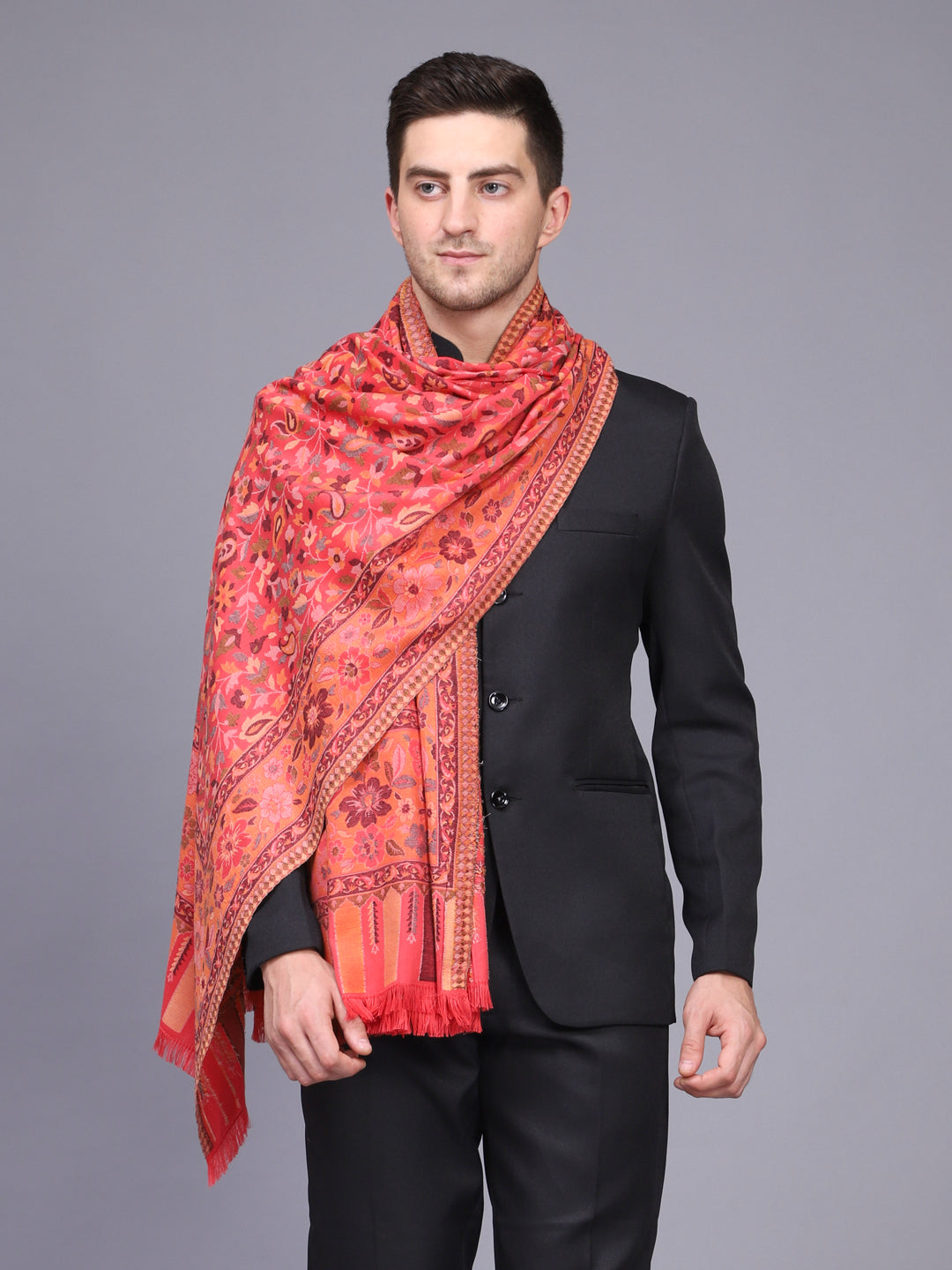 Men's Kalamkari Design Woven Acro Wool Blend Shawl