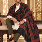 Weavers Villa MS-514-BLACK men's shawl styled on a premium model in a royal setting, view 2.