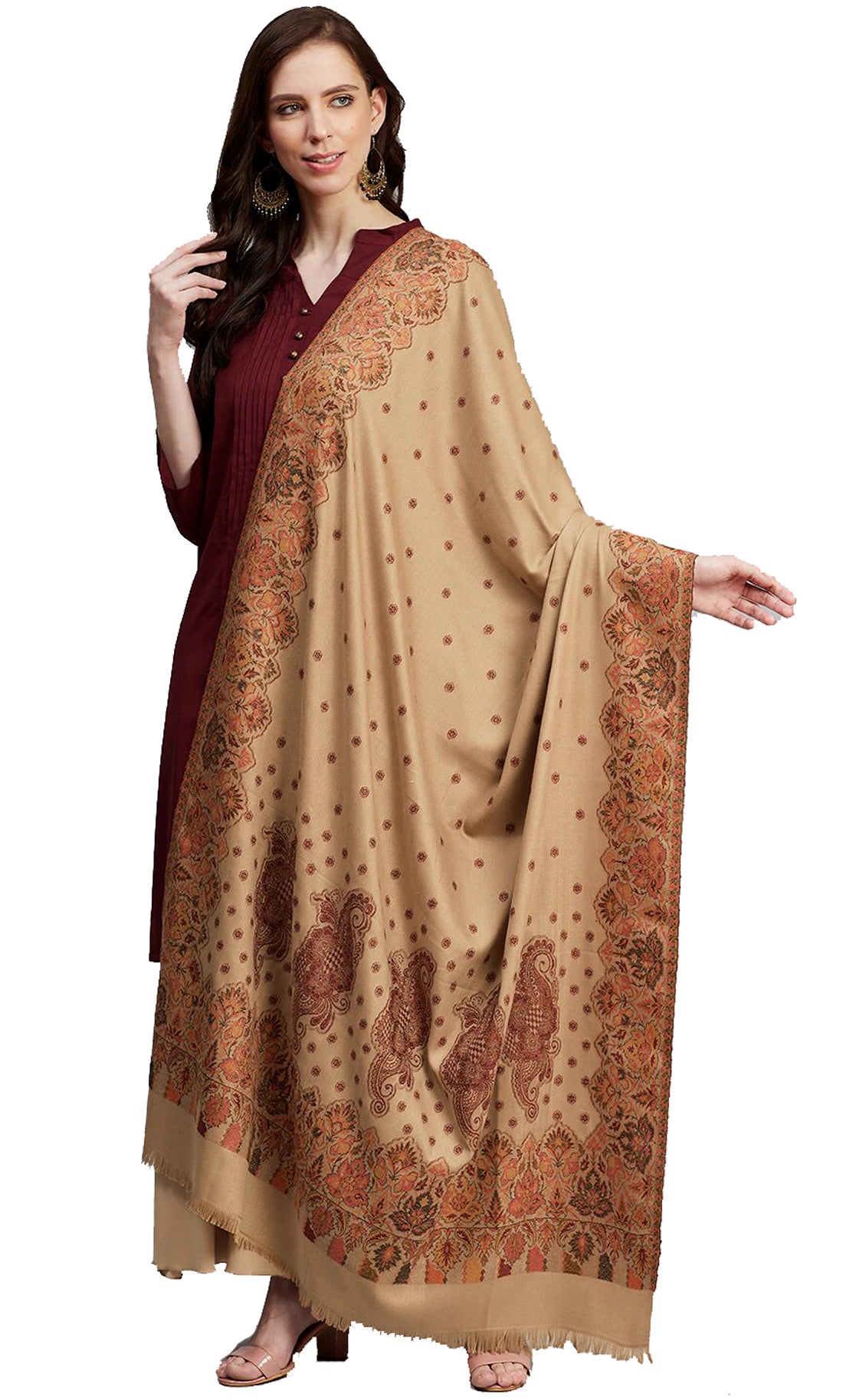 Women's Acro Wool Blend Woven Kashmiri Shawls