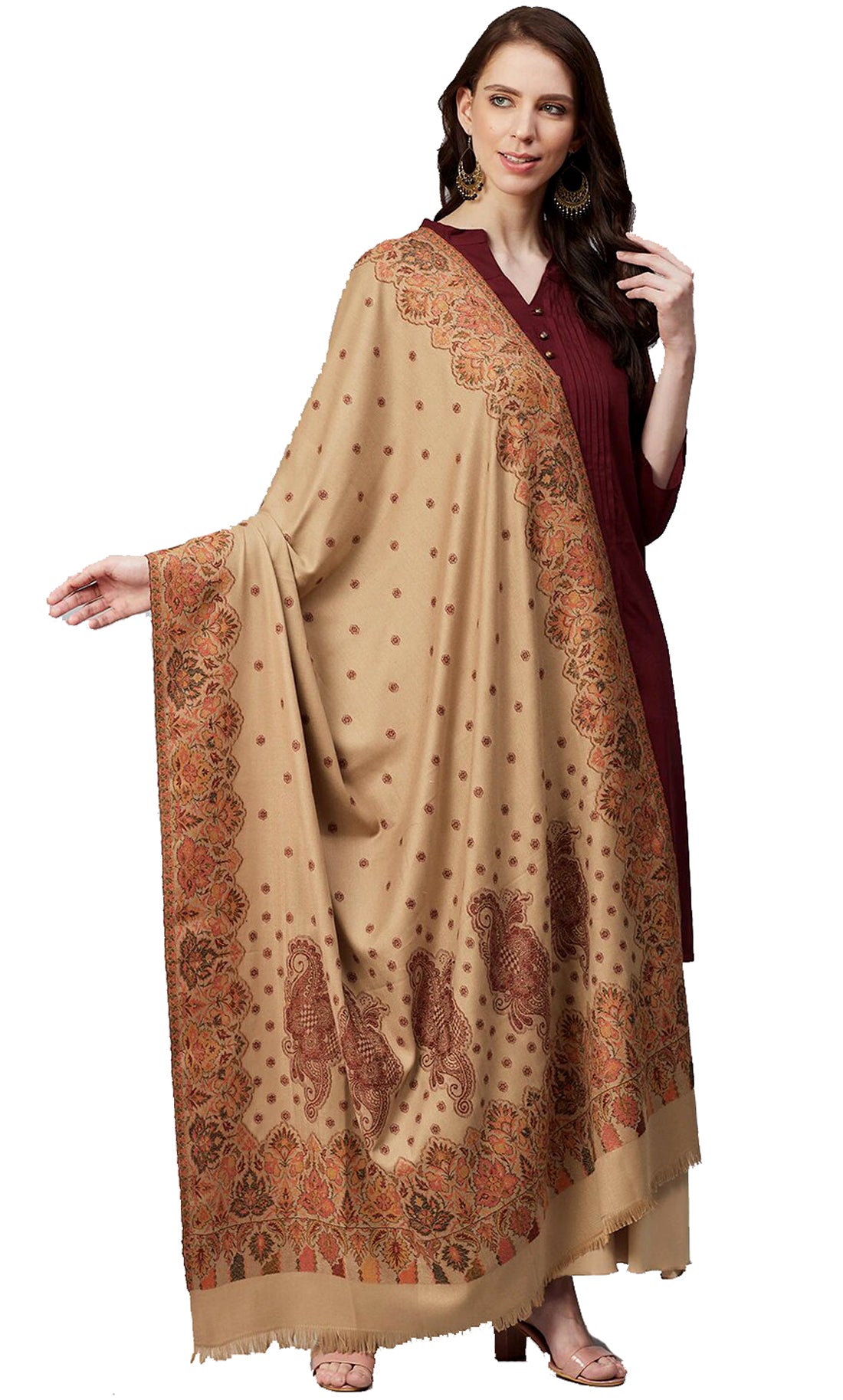 Women's Acro Wool Blend Woven Kashmiri Shawls