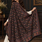 BLACK Kani shawl — luxury model styling 2 with detailed floral weave and paisley borders | WV-401-BLACK-2