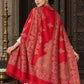 Red floral shawl — three-quarter back drape in a luxurious ethnic setting | WV-404-RED-4