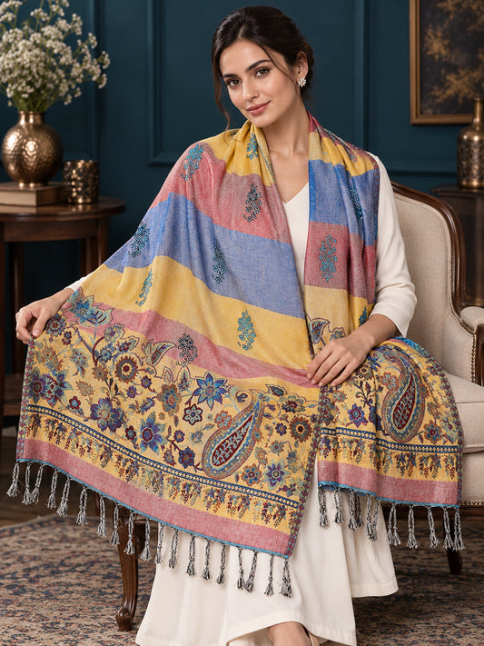 WV-503-FEROZI | Woven floral stole | Elegant drape 1