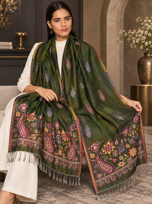 WV-503-MEHNDI | Woven floral stole | Elegant drape 1