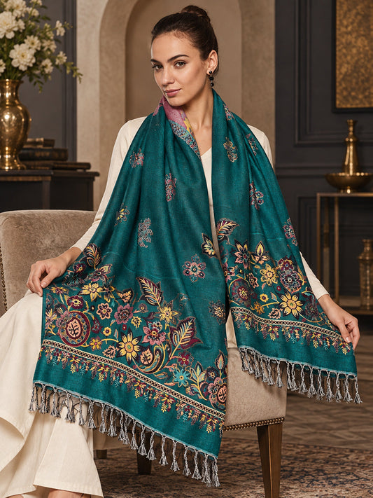 WV-503-NEWGREEN | Woven floral stole | Elegant drape 1