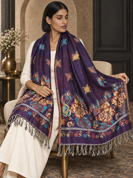 WV-503-PURPLE | Purple woven floral stole | Elegant drape 1