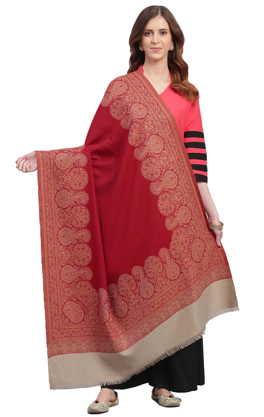 Weavers Villa Women's Acro Wool Blend Woven Kashmiri Shawls