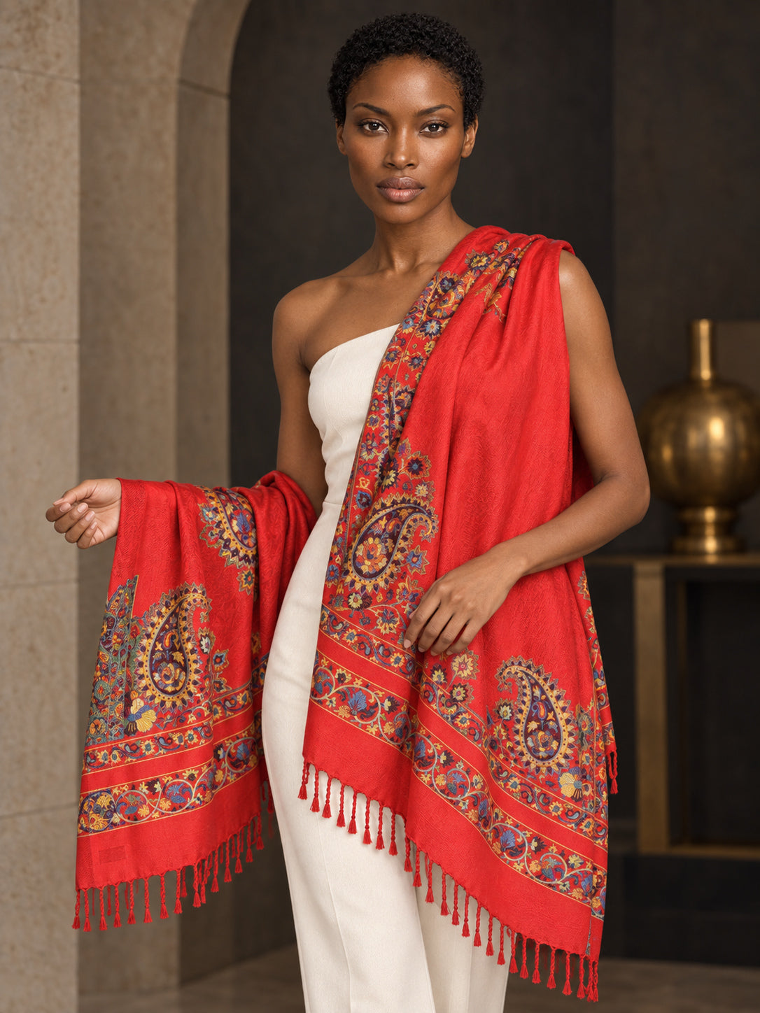 WV-610-RED | Woven stole | Elegant drape 2