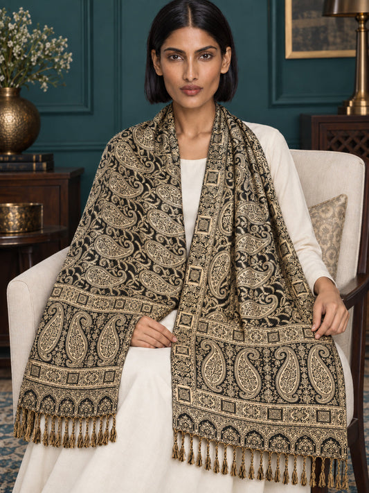 WV-654-BLACK | Woven stole | Elegant drape 1