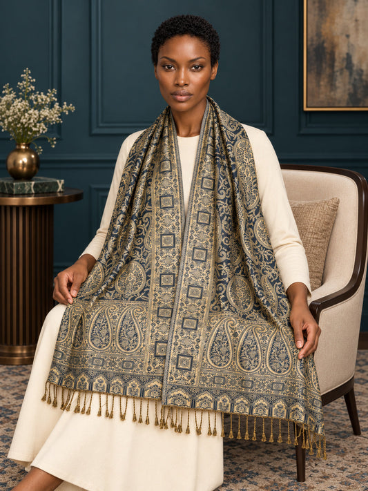 WV-654-NAVYBLUE | Woven stole | Elegant drape 1