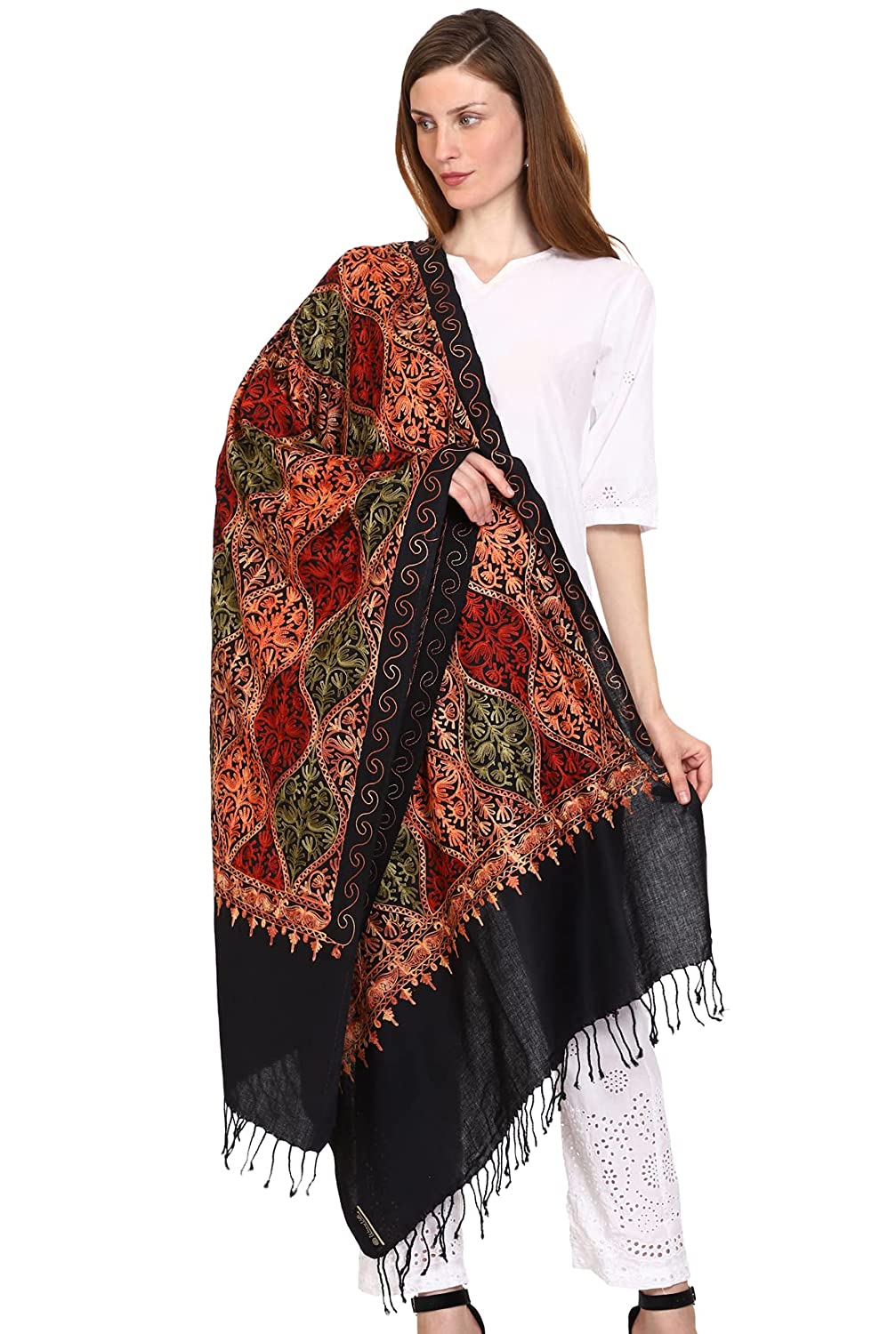 Women's Wool Blend Full Embroidery Matka Shawl